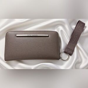 Steve Madden Saffiano Zip-Around Wristlet Wallet Taupe Tan
